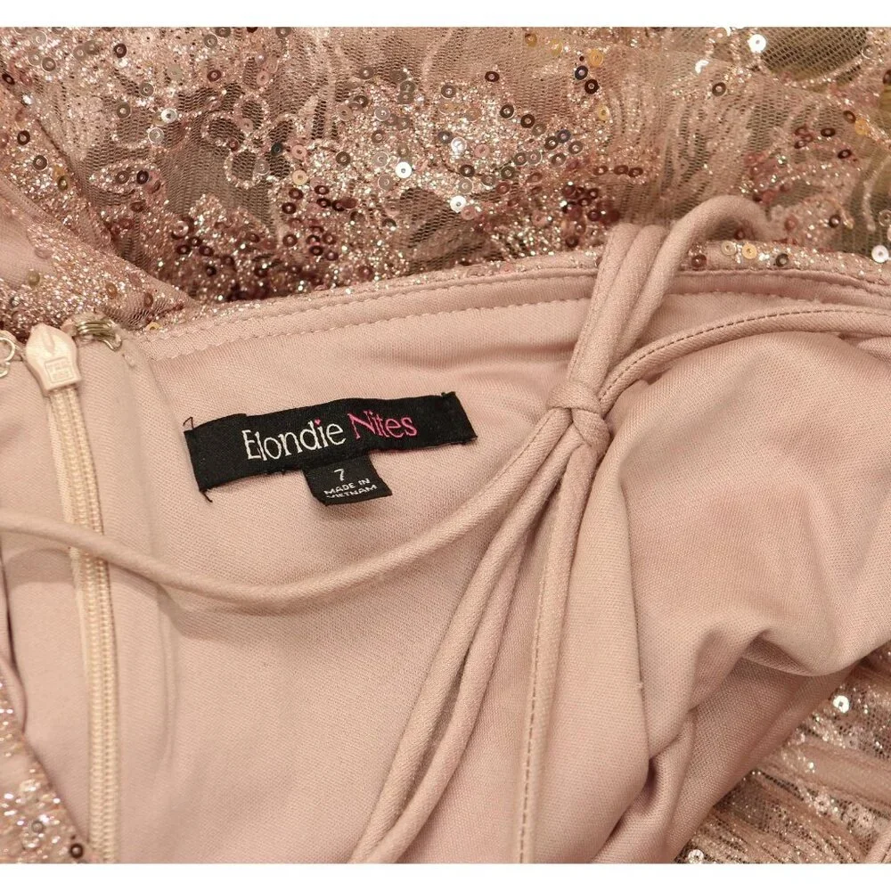 Blondie Nites Juniors Sequined Corset-Bodice Gown Dress 3960BN Rose Pink 7 - Picture 4 of 8